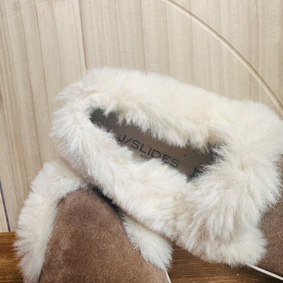 J/SLIDES Neel Taupe Faux Fur Trim Suede Slip On Sneakers 8.5 J Slides Platform - Picture 5 of 6